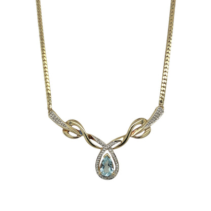 9ct Gold Diamond & Blue Topaz Set Flat Snake 18" Necklace