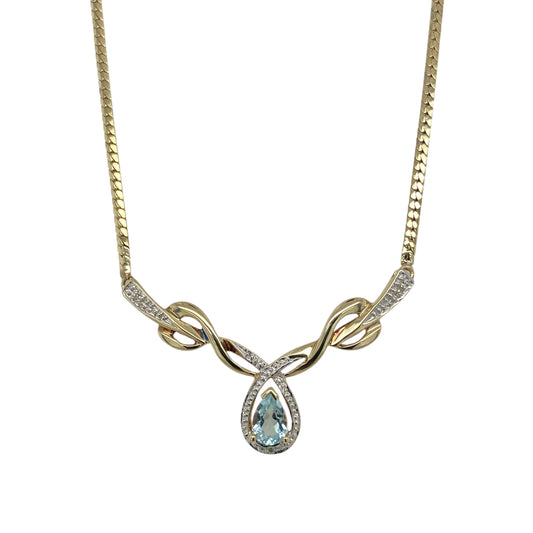9ct Gold Diamond & Blue Topaz Set Flat Snake 18" Necklace