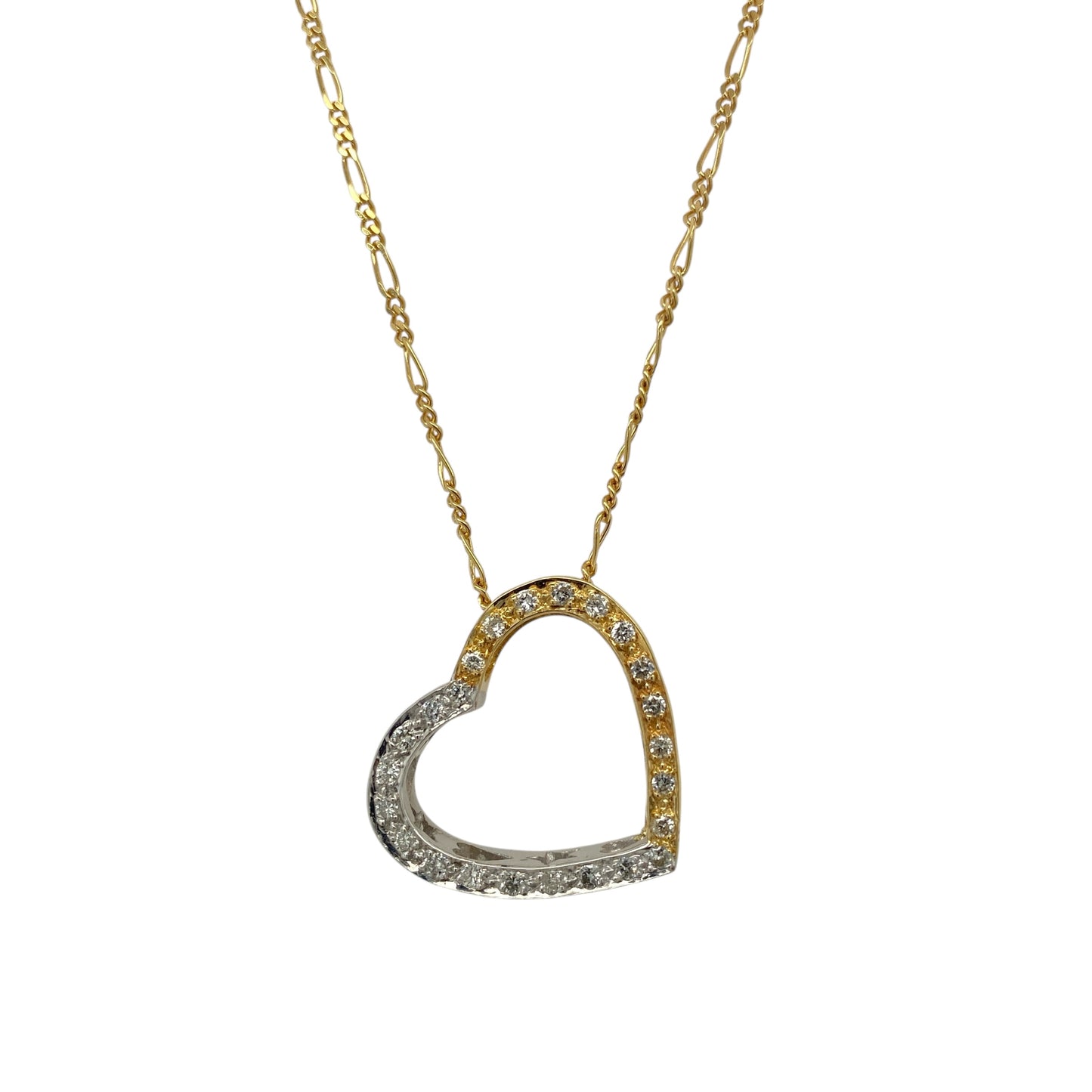 18ct Gold & Diamond Set Open Heart 18" Necklace
