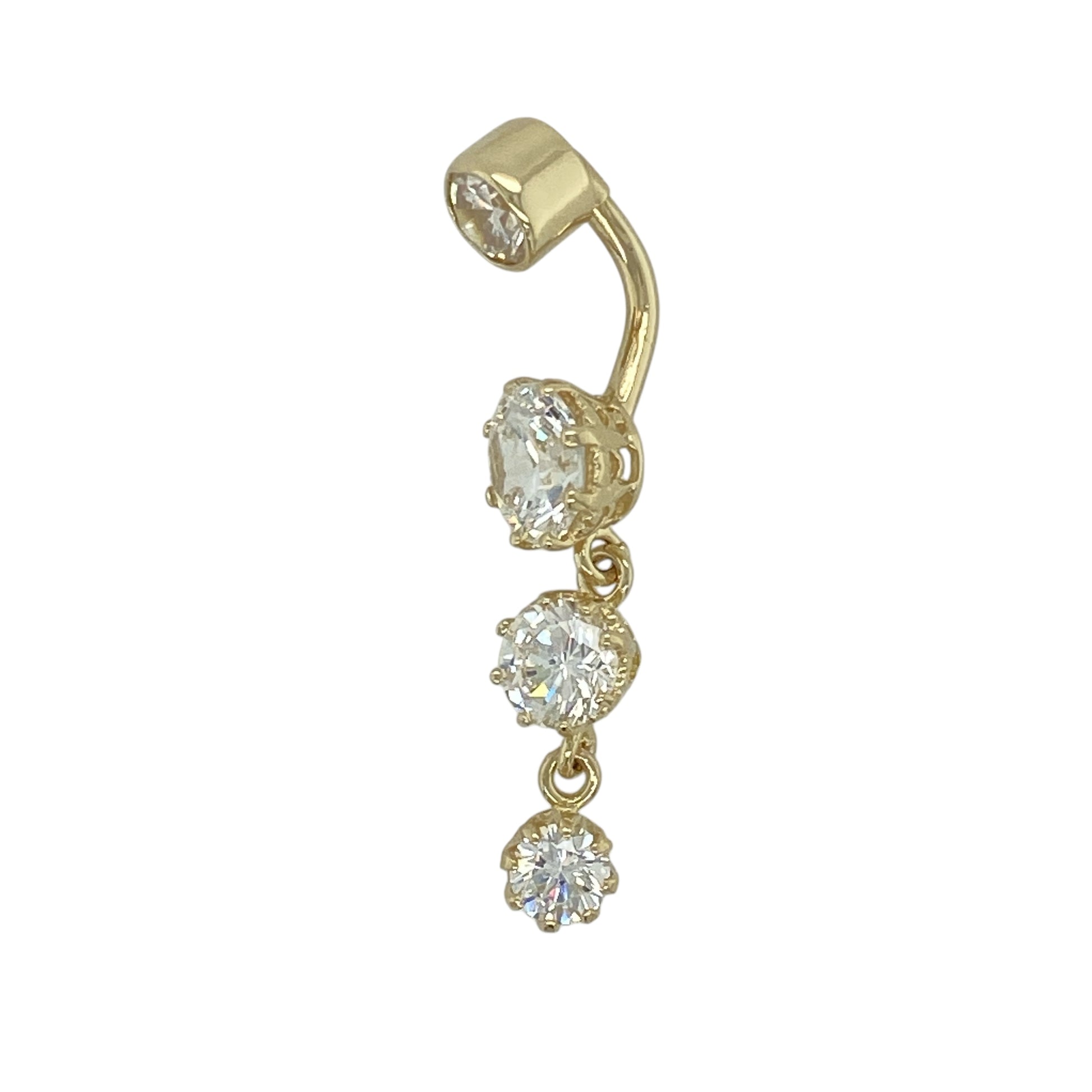9ct Gold & Cubic Zirconia Set Three Drop Belly Bar