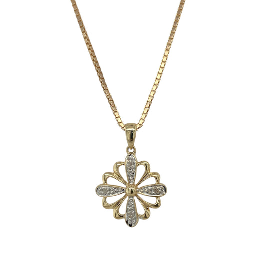 9ct Gold & Diamond Set Flower 18" Necklace