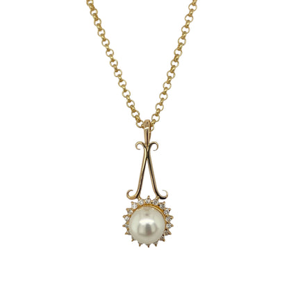 18ct Gold Diamond & Pearl Set 18" Necklace