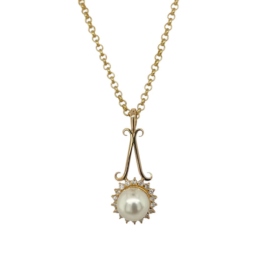 18ct Gold Diamond & Pearl Set 18" Necklace