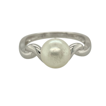 18ct White Gold & Pearl Set Twist Ring
