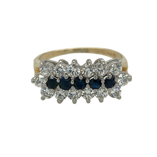 9ct Gold Sapphire & Cubic Zirconia Set Cluster Band Ring