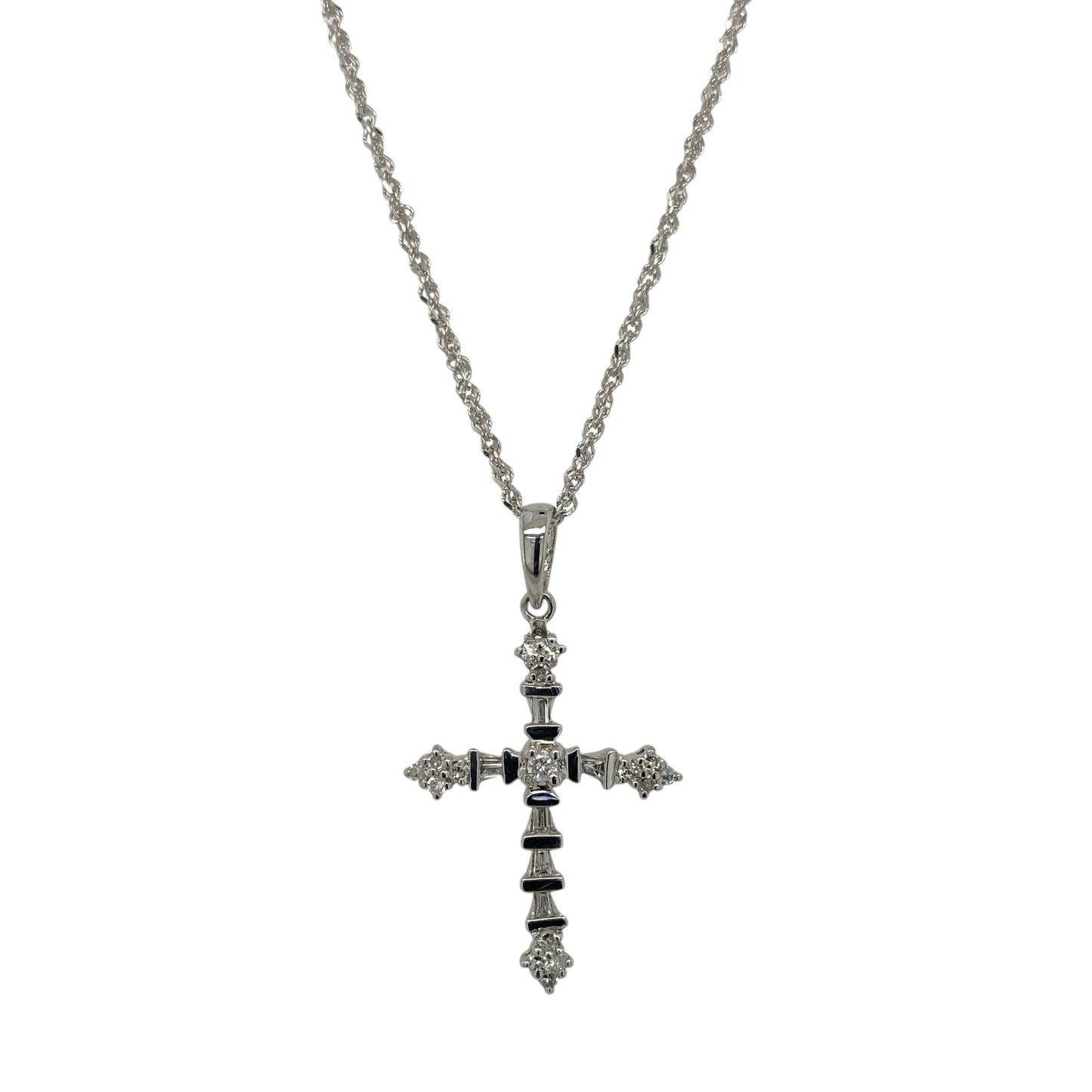 9ct White Gold & Diamond Set Cross 18" Necklace