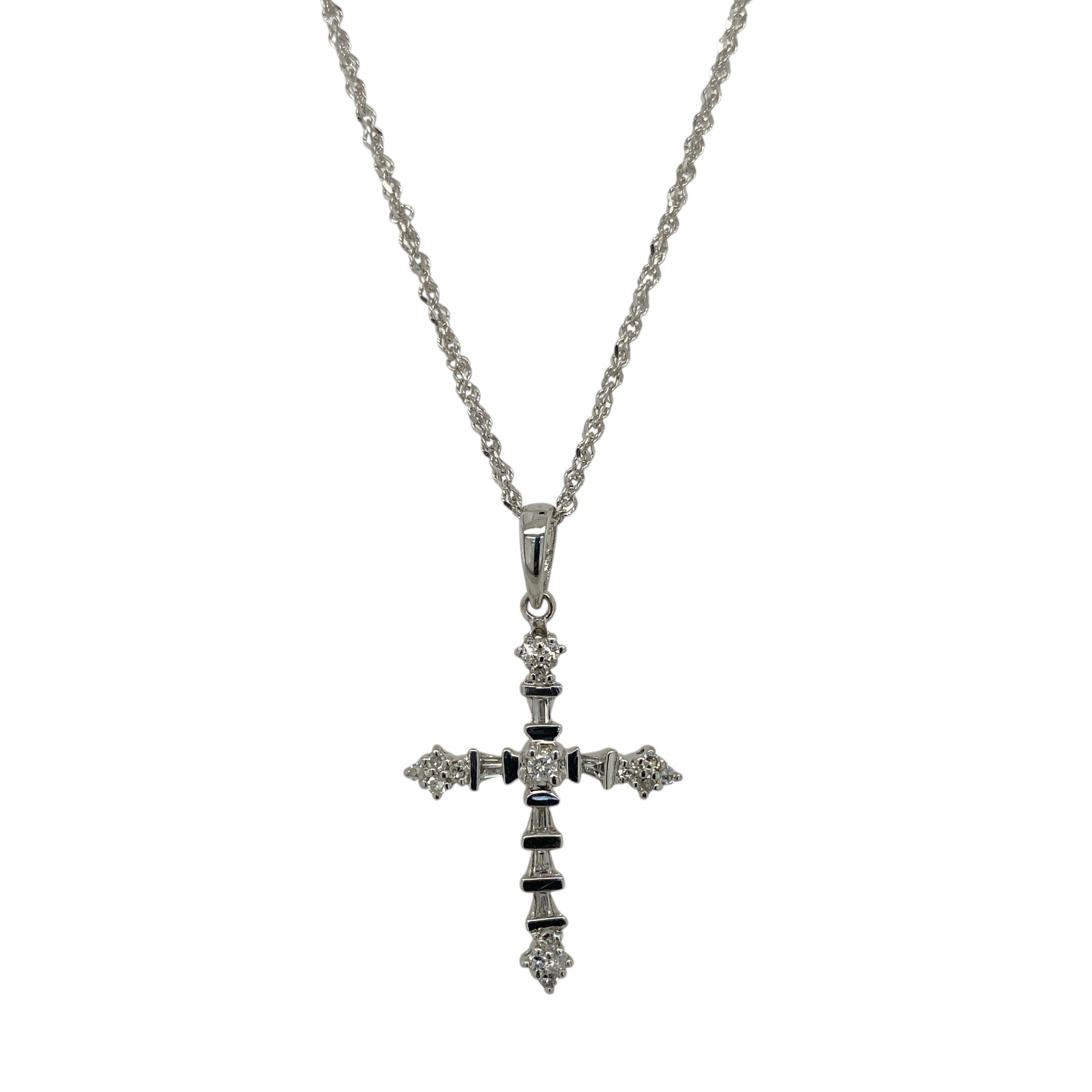 9ct White Gold & Diamond Set Cross 18" Necklace