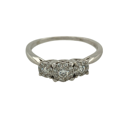 New 9ct White Gold & Diamond Illusion Set Trilogy Cluster Ring