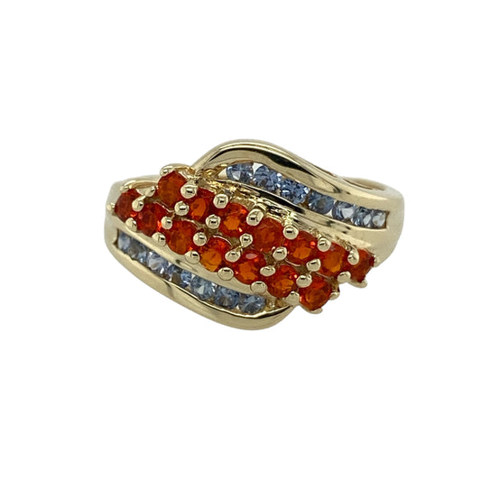 9ct Gold Orange Stone & Tanzanite Set Wave Band Ring