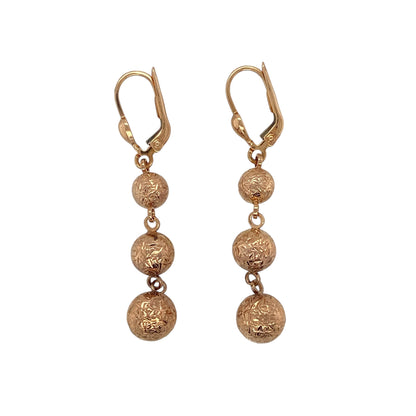 9ct Gold Patterned Ball Drop Earrings