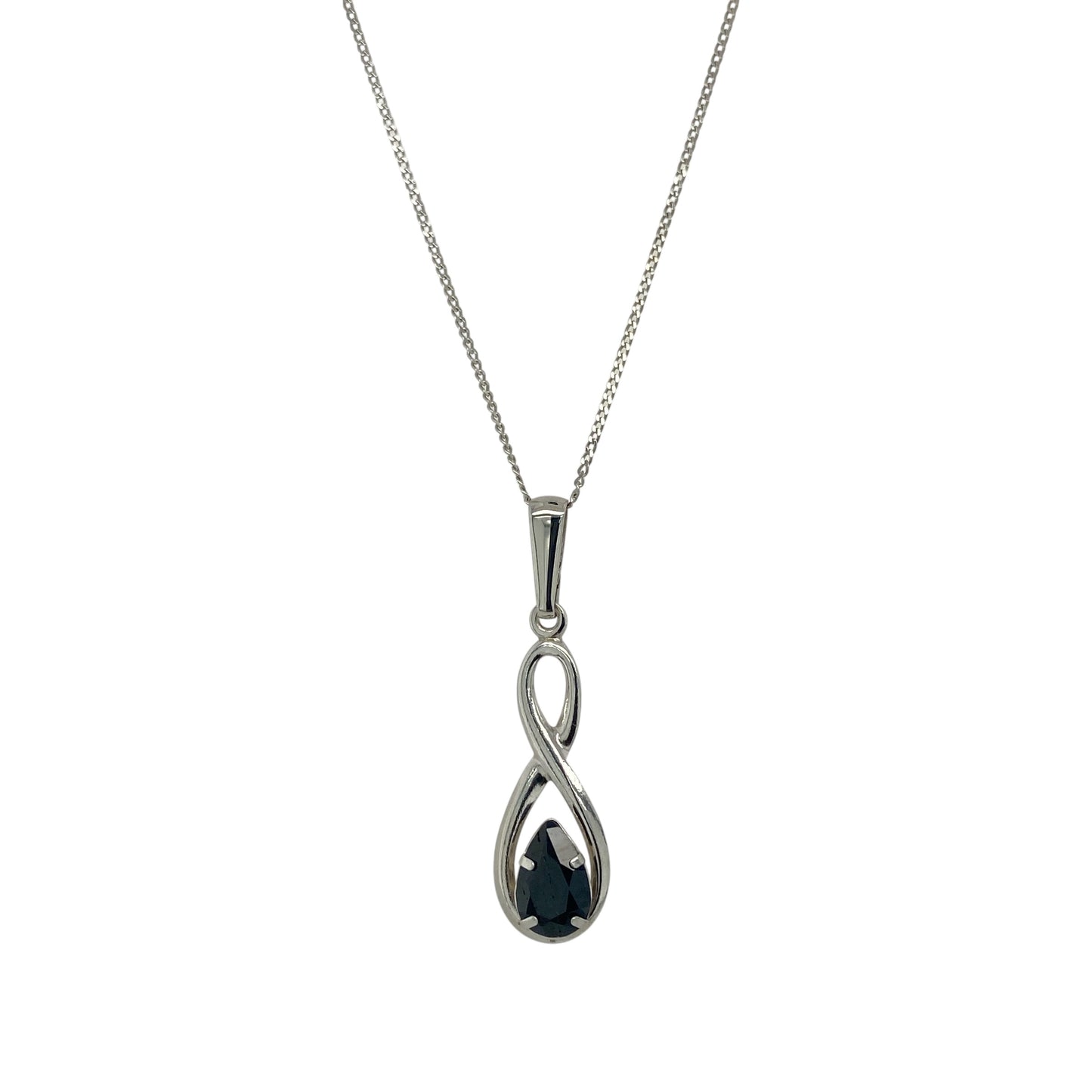 9ct White Gold & Black Stone Teardrop 16" Necklace