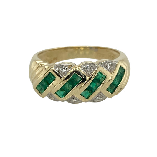 14ct Gold Diamond & Emerald Set Band Ring