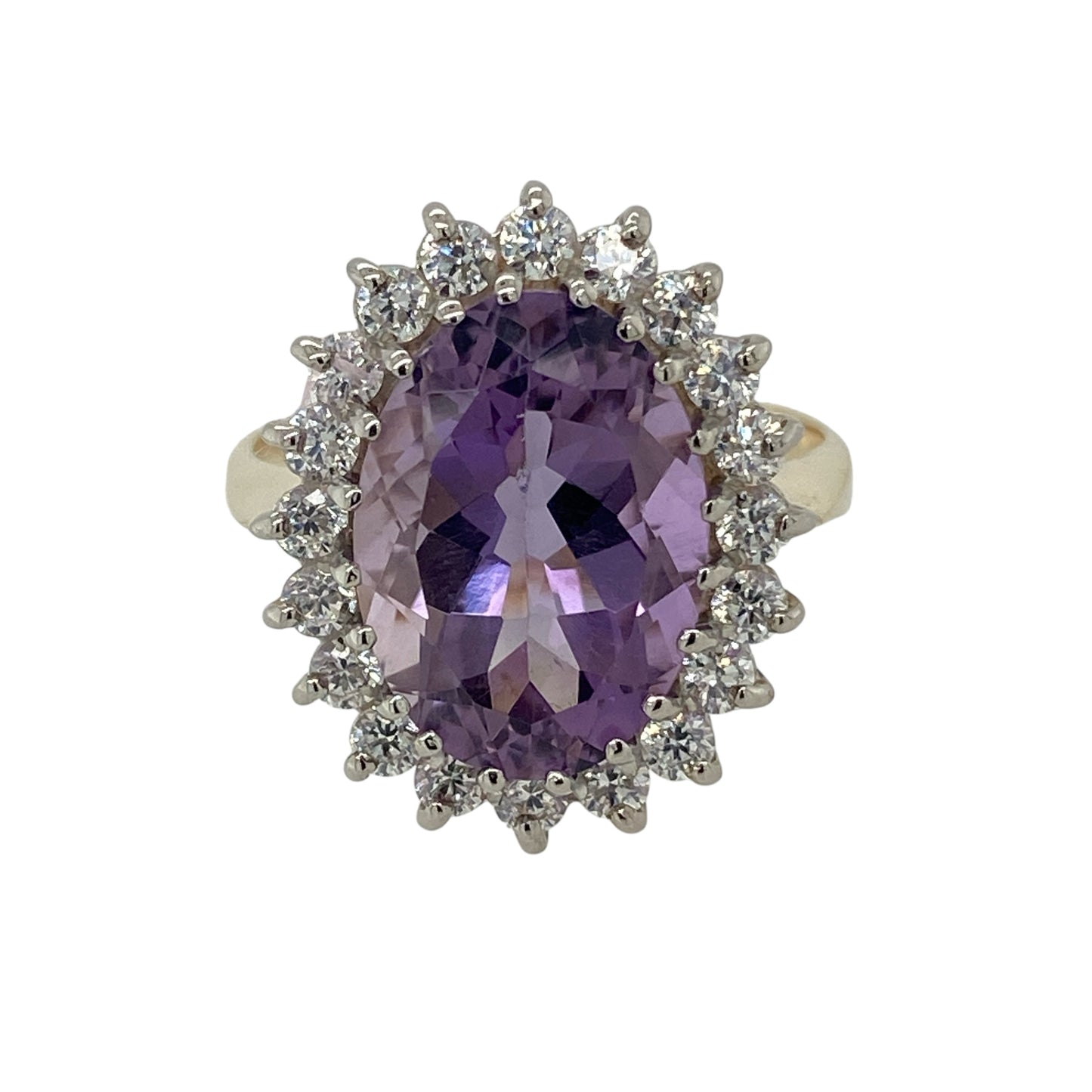9ct Gold Amethyst & Cubic Zirconia Set Cluster Ring