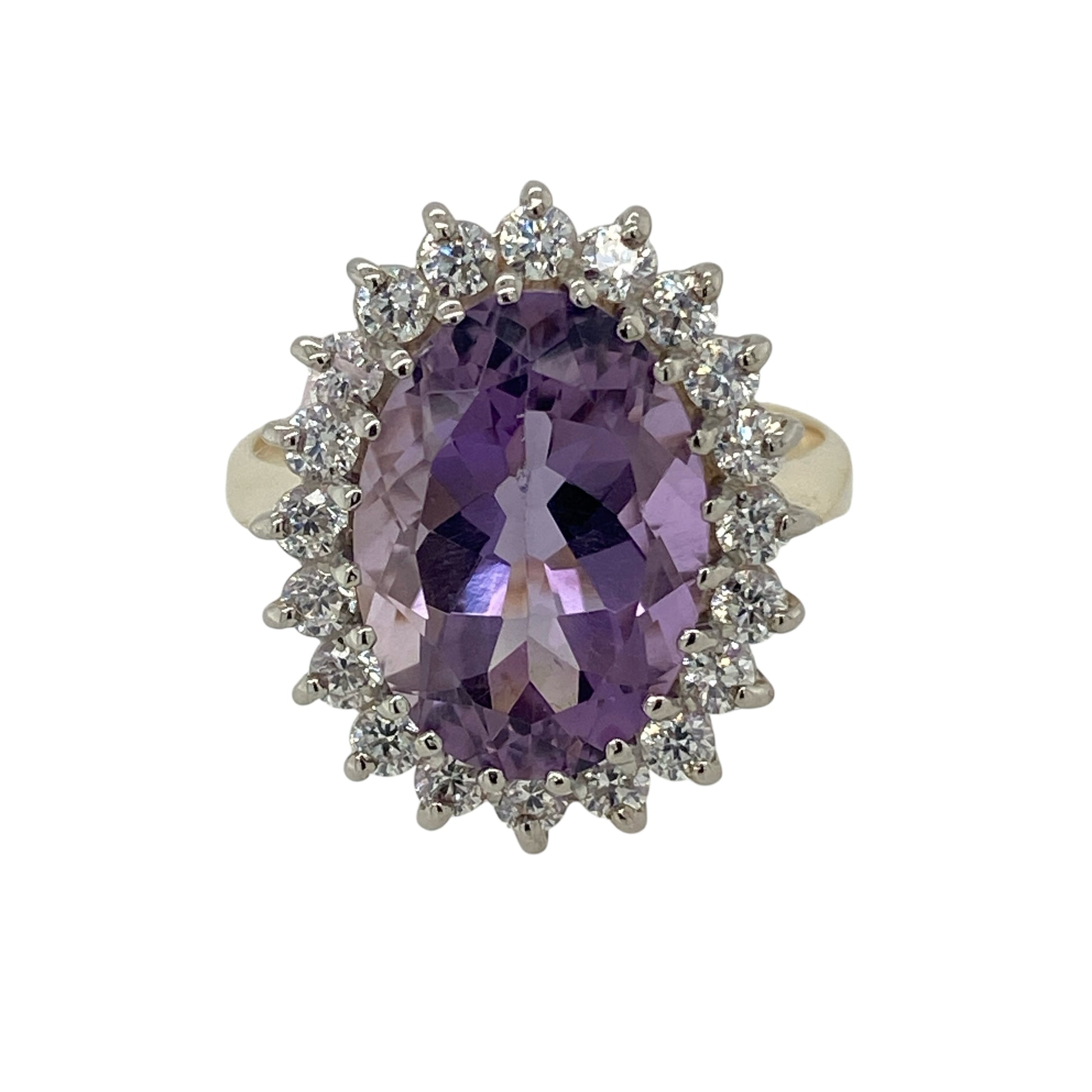 9ct Gold Amethyst & Cubic Zirconia Set Cluster Ring