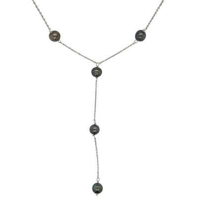 18ct White Gold & Black Pearl Drop 16.5" Necklace