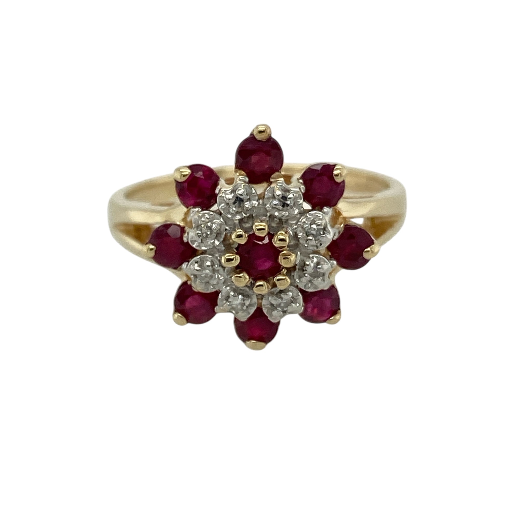 9ct Gold Diamond & Ruby Set Cluster Ring