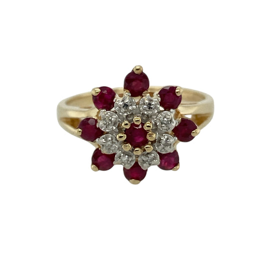 9ct Gold Diamond & Ruby Set Cluster Ring