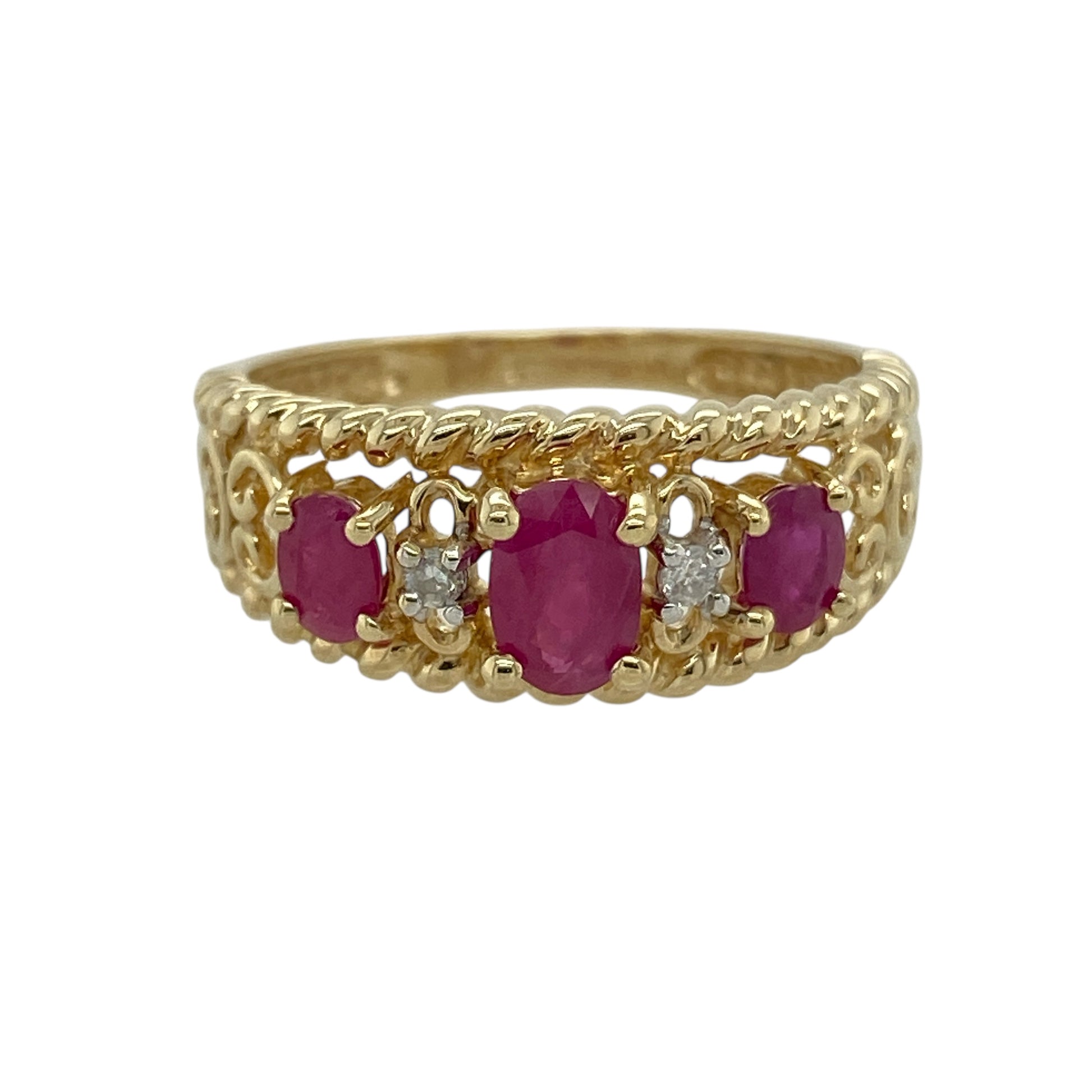 9ct Gold Diamond & Ruby Set Band Ring