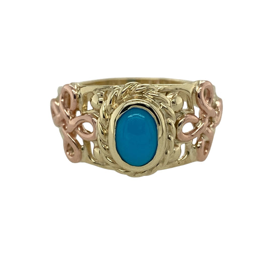 9ct Welsh Gold & Turquoise Set Celtic Ring