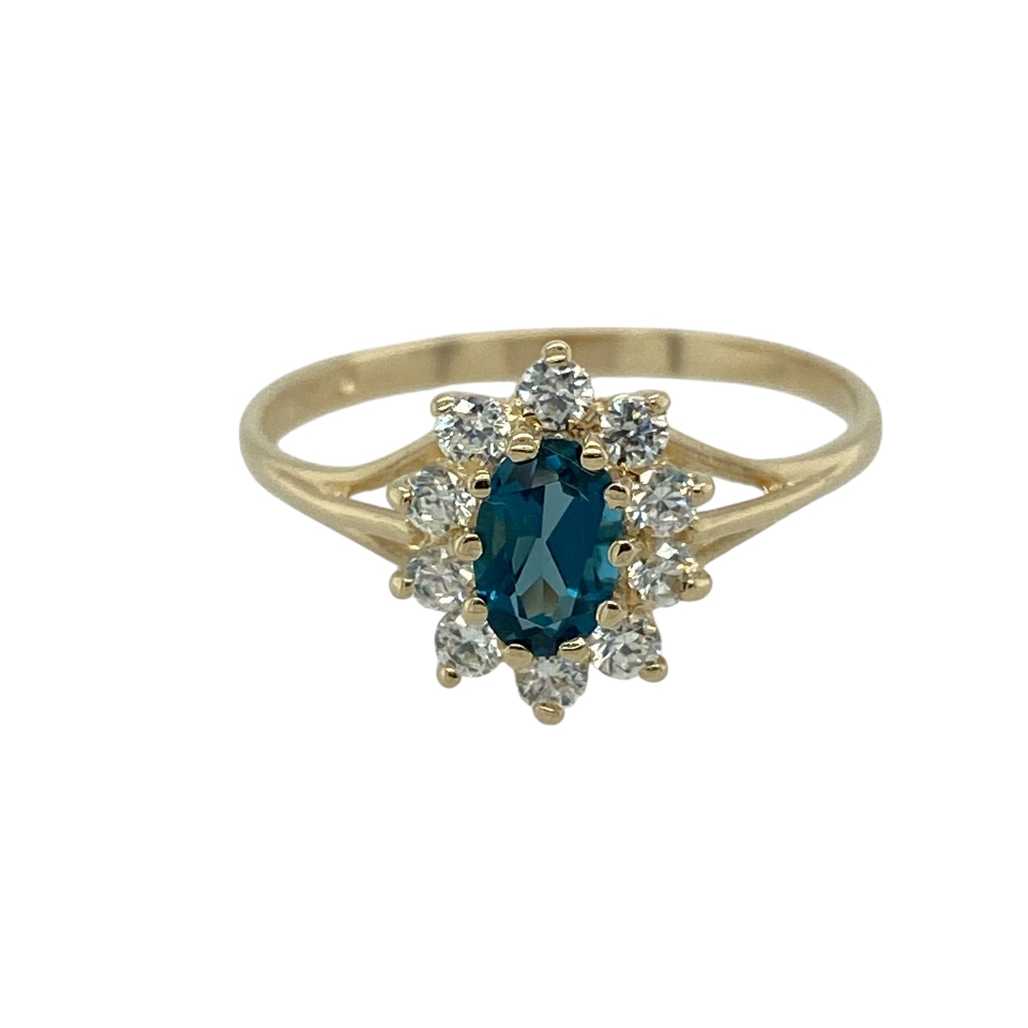 9ct Gold Blue Topaz & Cubic Zirconia Set Cluster Ring