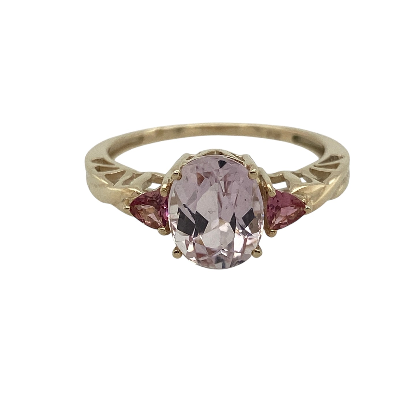 9ct Gold & Pink Stone Set Trilogy Ring