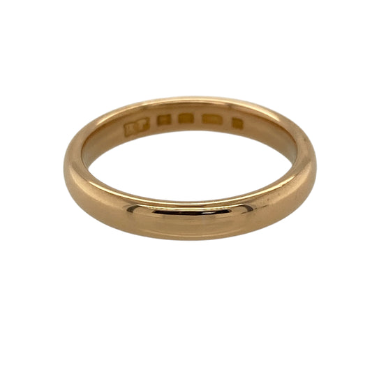 Bring timeless elegance and rich golden warmth to your collection with this pre-owned 22ct yellow gold wedding band ring—an enduring classic with luxurious simplicity.

Design: This traditional band features a smooth 3mm-wide profile, offering a clean, polished look that never goes out of style. Its rounded edges ensure a comfortable fit while maintaining a refined, understated presence.
