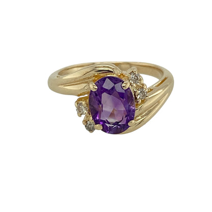 9ct Gold Diamond & Amethyst Set Ring