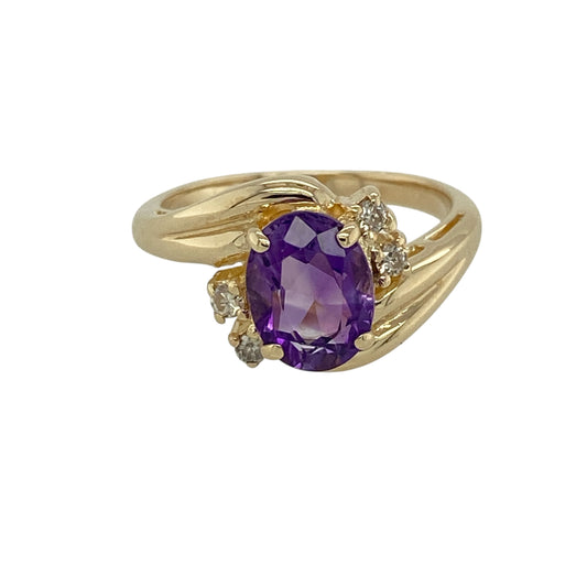 9ct Gold Diamond & Amethyst Set Ring