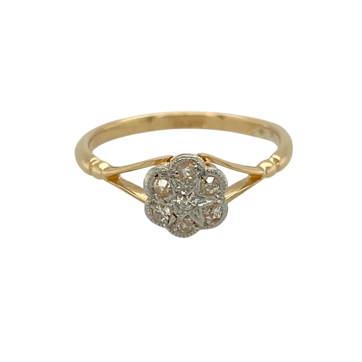 18ct Gold & Diamond Set Vintage Flower Art Deco Style Ring