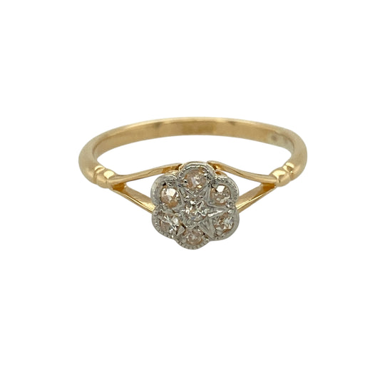 18ct Gold & Diamond Set Vintage Flower Art Deco Style Ring