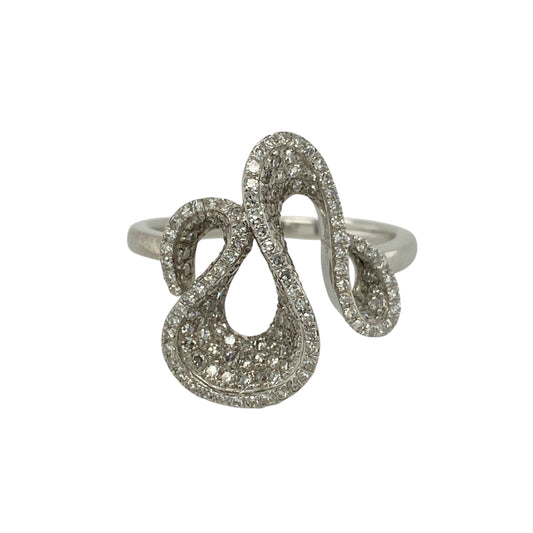 18ct White Gold & Diamond Pave Set Swirl Design Ring