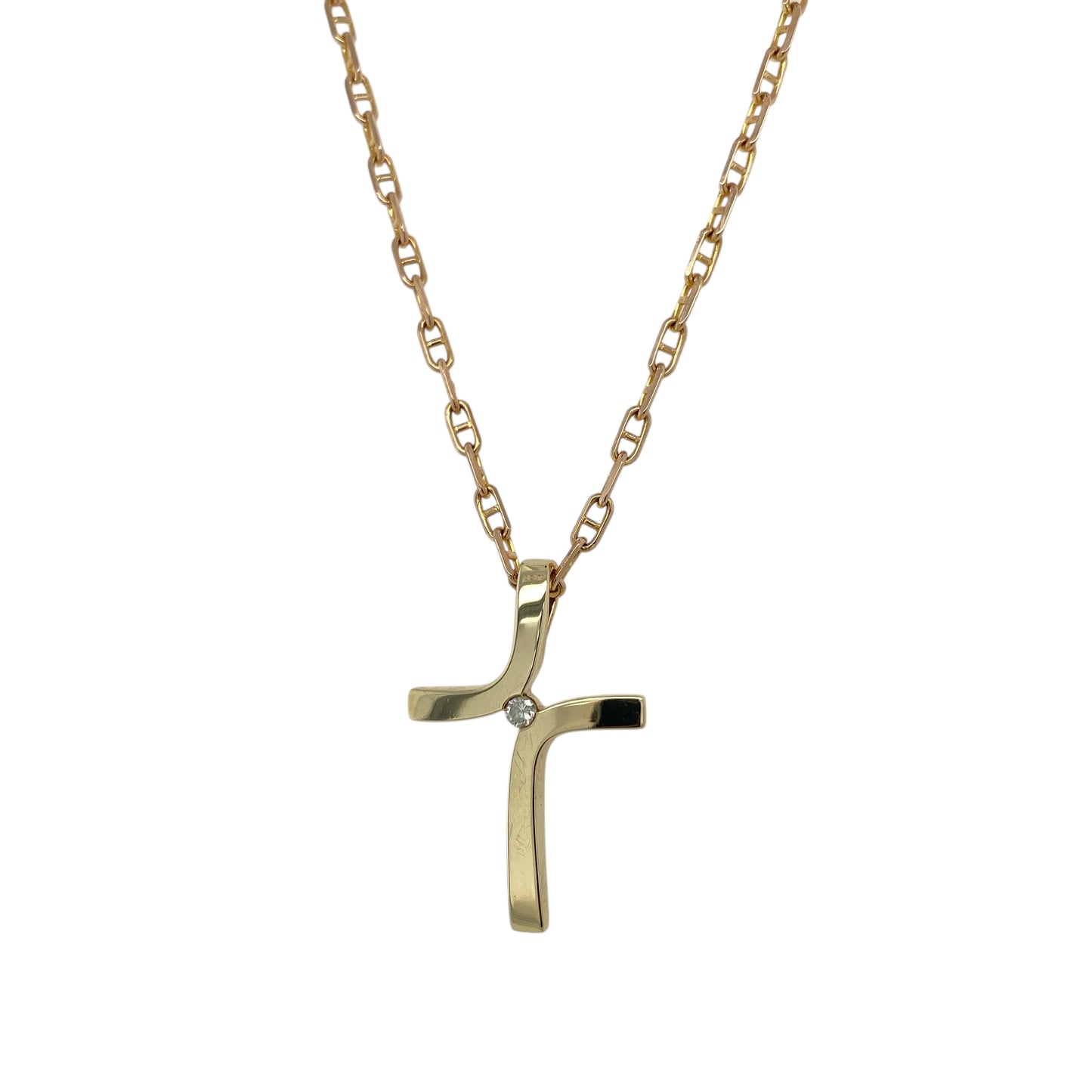9ct Gold & Diamond Set Cross 22" Necklace
