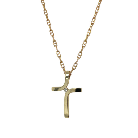 9ct Gold & Diamond Set Cross 22" Necklace