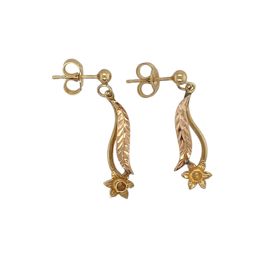 9ct Welsh Gold Daffodil Drop Earrings