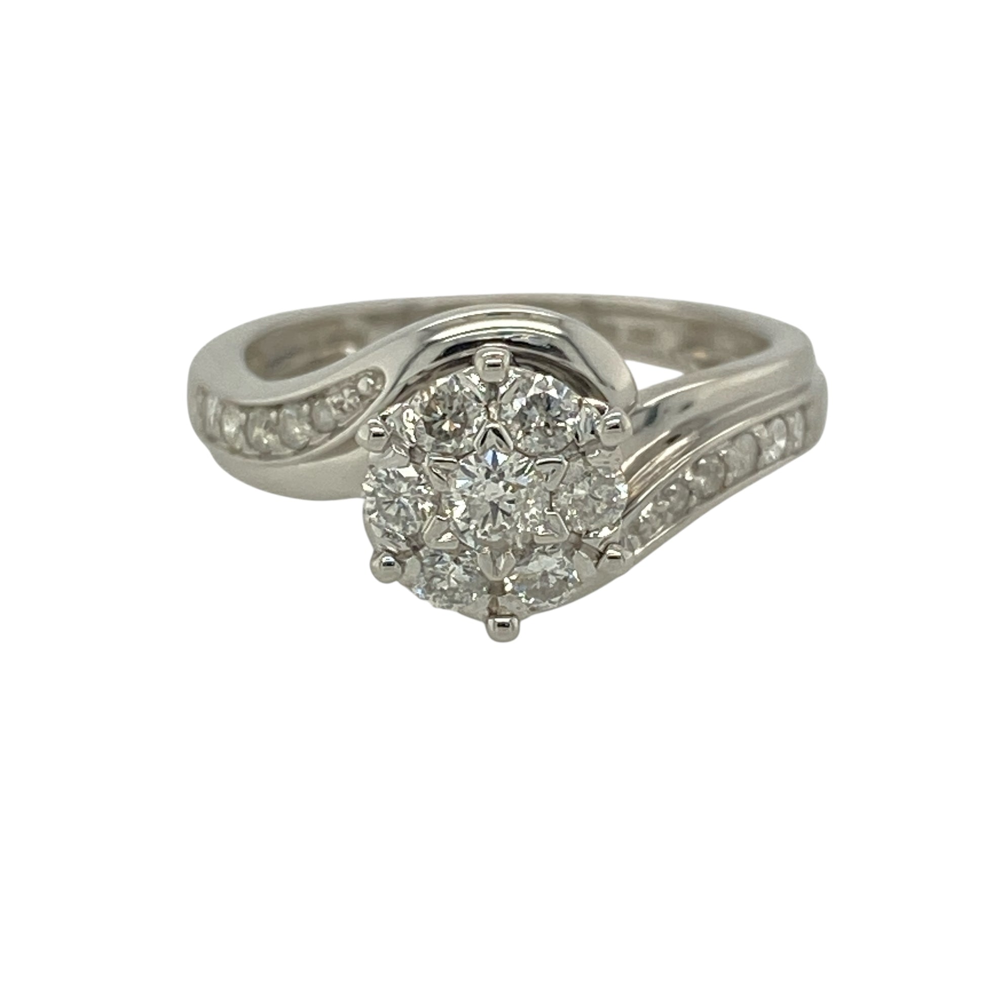 9ct White Gold & Diamond Set Cluster Ring