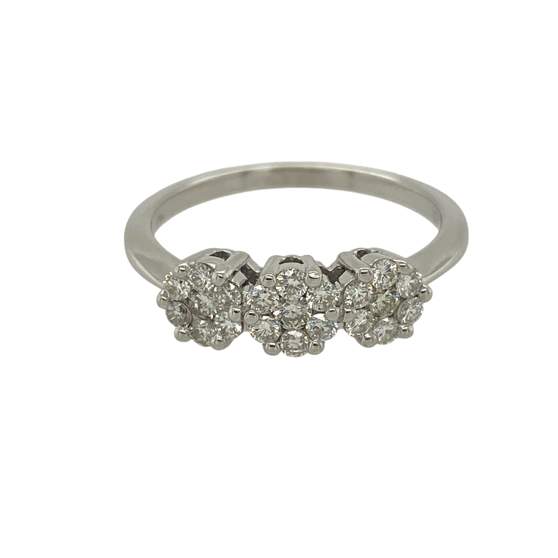 9ct White Gold & Diamond Set Cluster Trilogy Ring