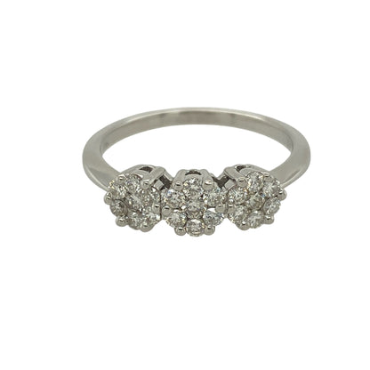 9ct White Gold & Diamond Set Cluster Trilogy Ring