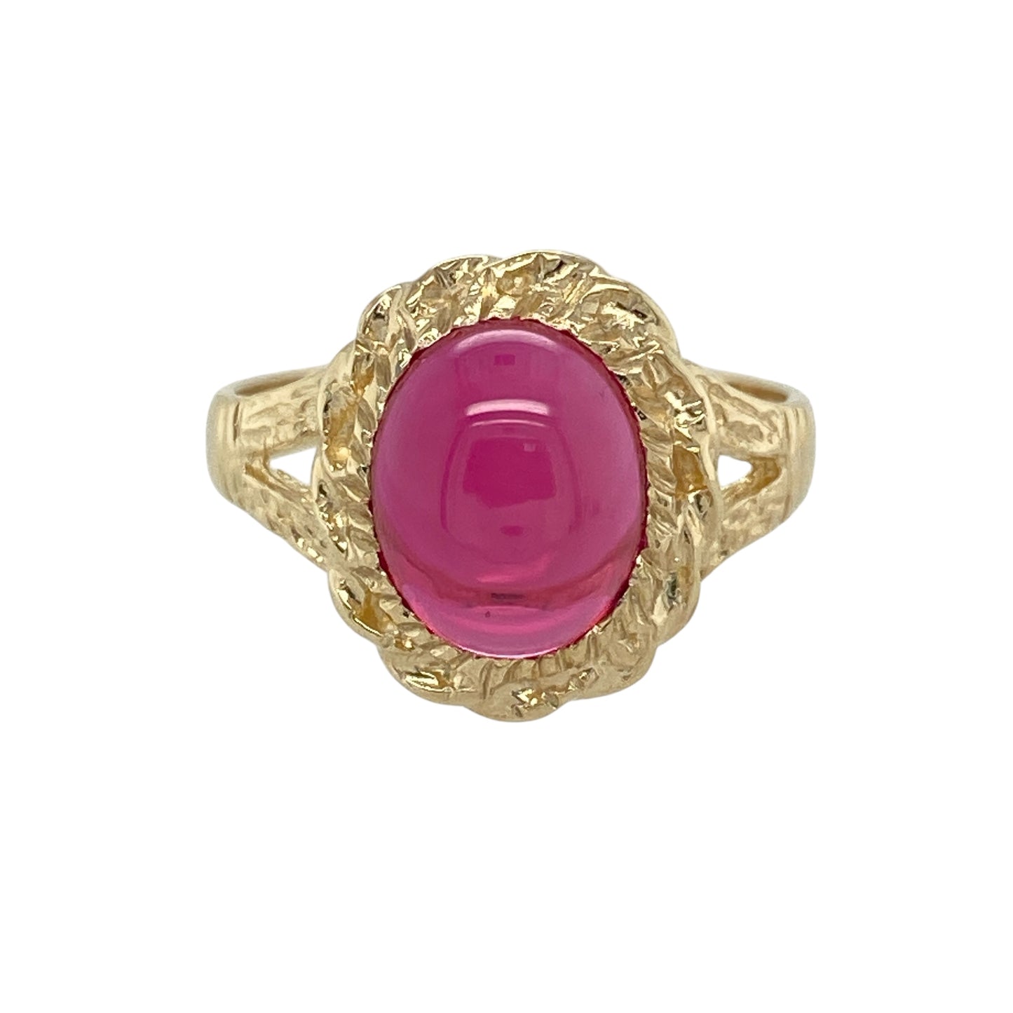 9ct Gold & Pink Stone Set Rope Surround Ring