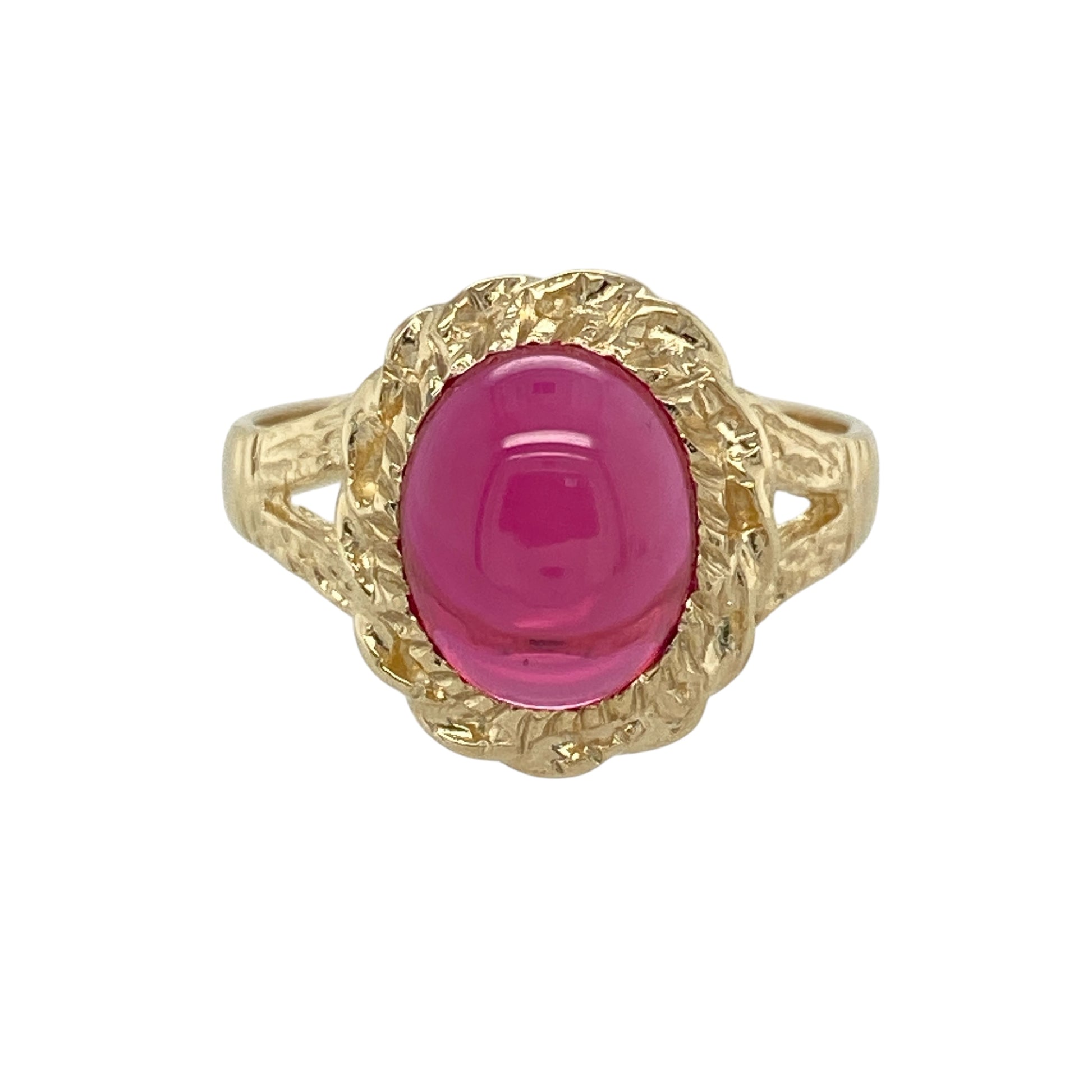 9ct Gold & Pink Stone Set Rope Surround Ring