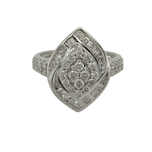 9ct White Gold & Diamond Set Marquise Shaped Cluster Ring