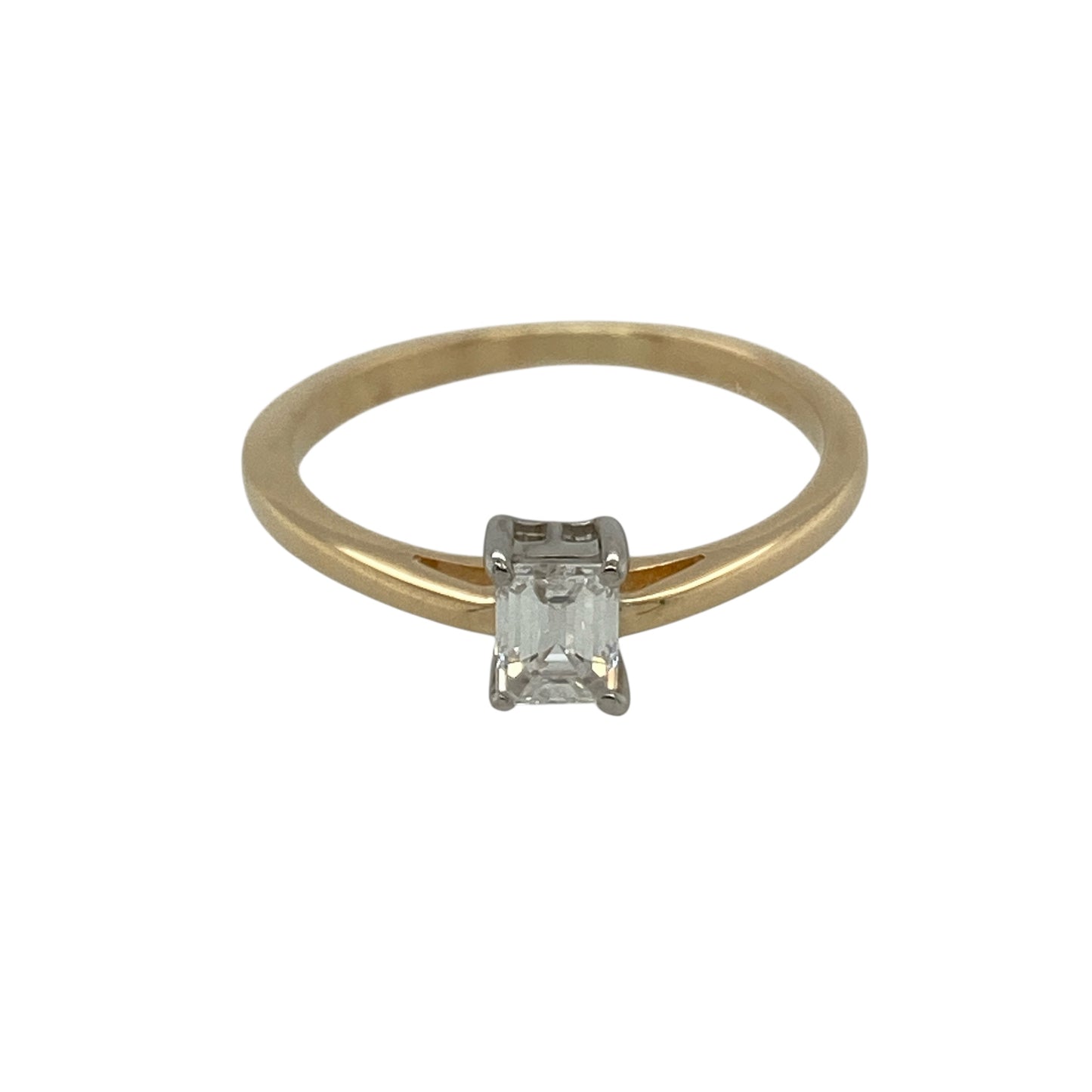 18ct Gold & Diamond Set Emerald Cut Solitaire Ring