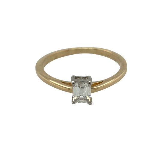 18ct Gold & Diamond Set Emerald Cut Solitaire Ring