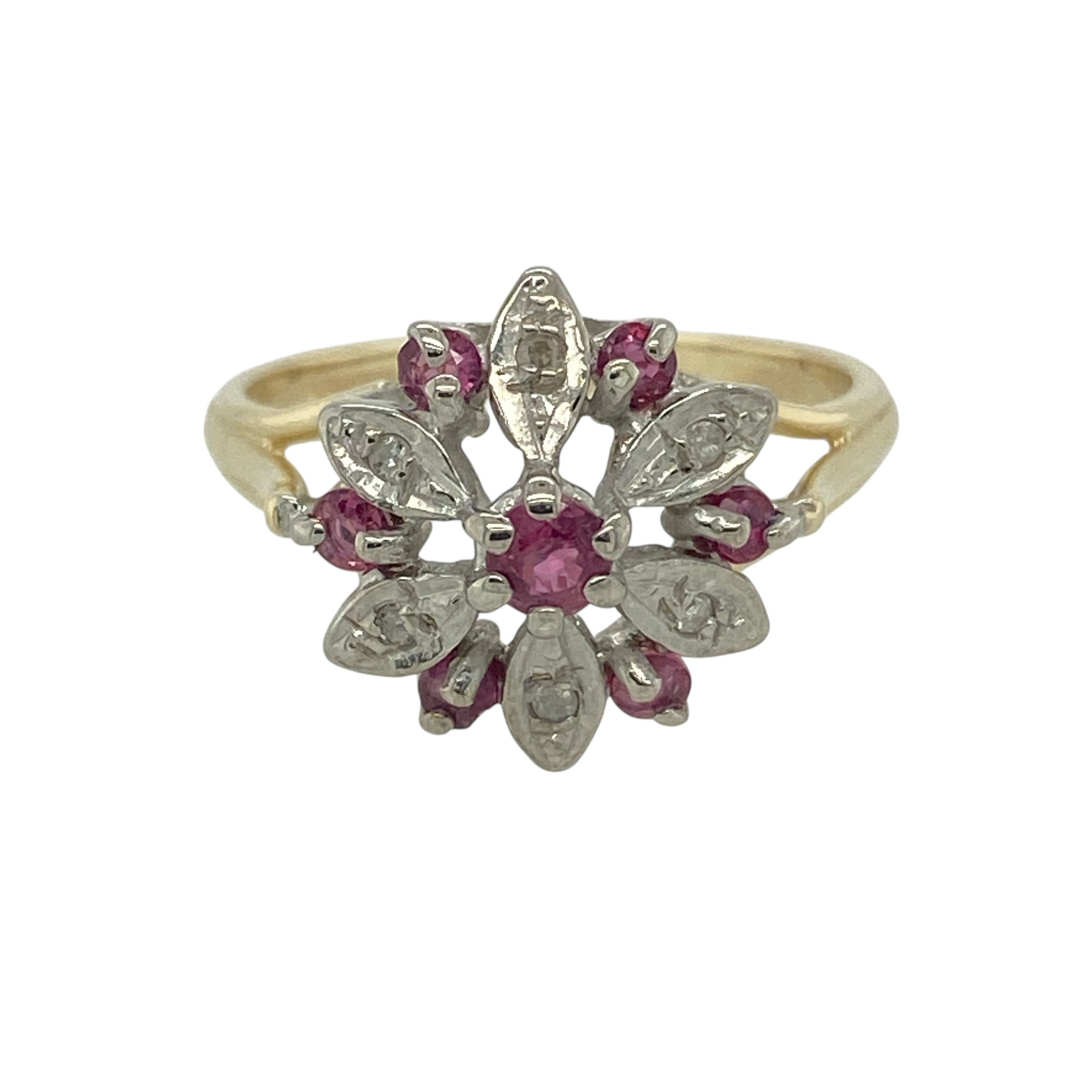9ct Gold Diamond & Ruby Set Cluster Ring