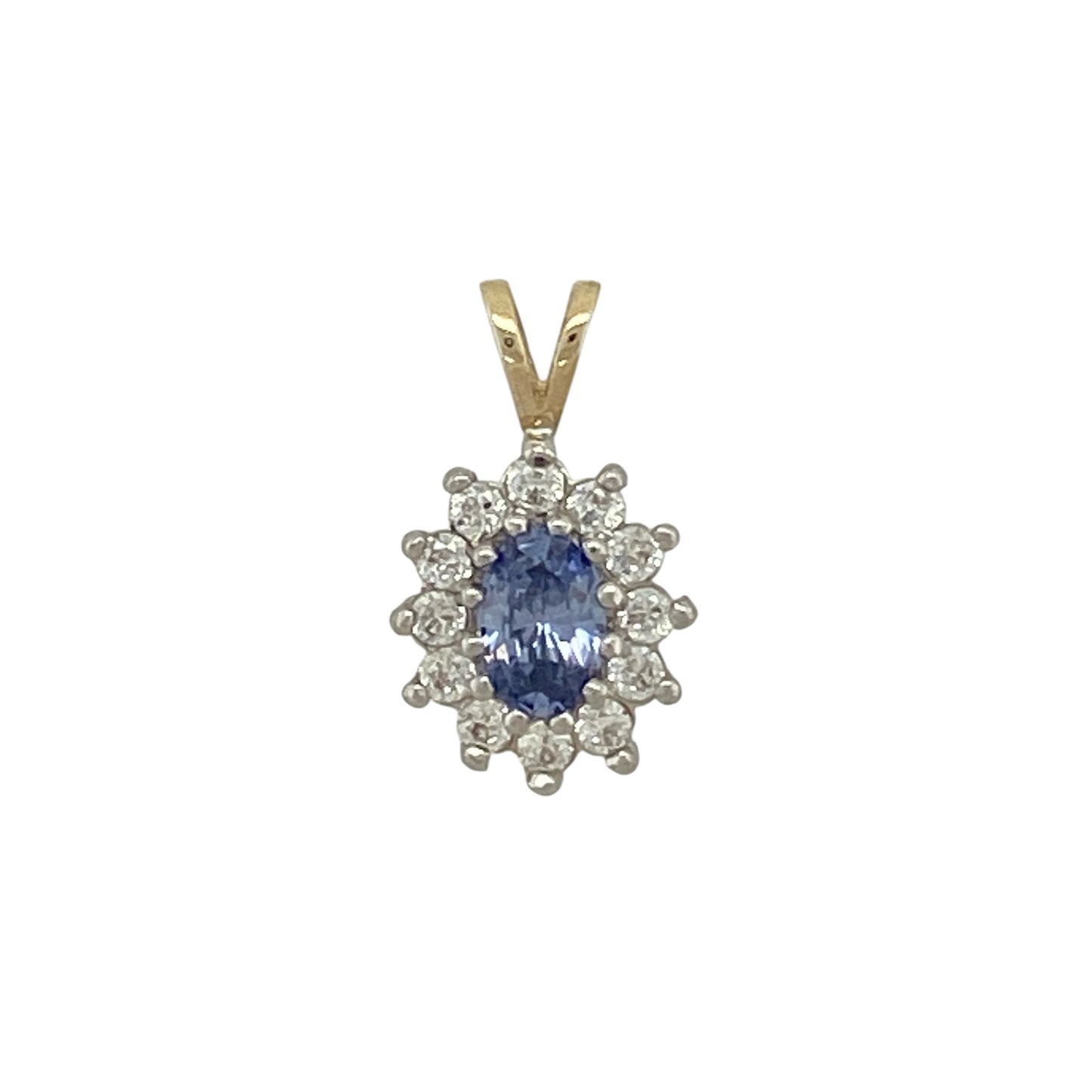9ct Gold Tanzanite & Cubic Zirconia Set Cluster Pendant