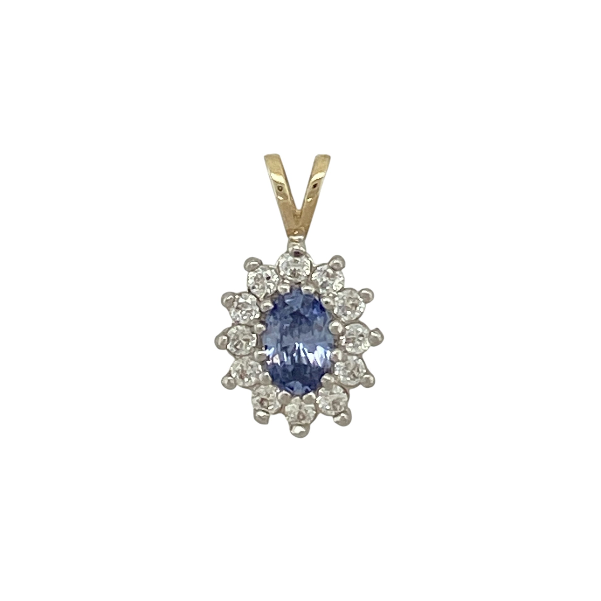 9ct Gold Tanzanite & Cubic Zirconia Set Cluster Pendant