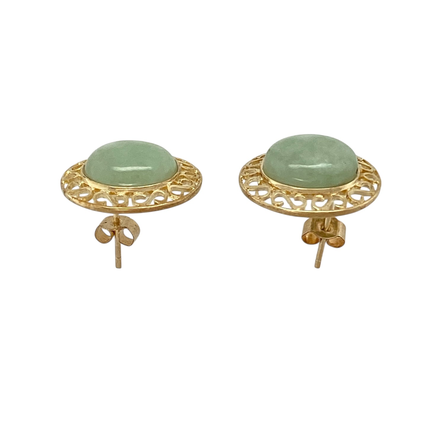 9ct Gold & Jade Set Oval Stud Earrings