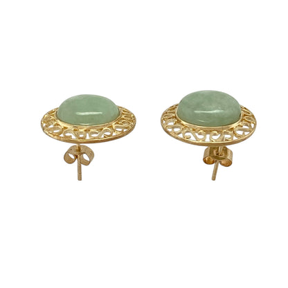 9ct Gold & Jade Set Oval Stud Earrings