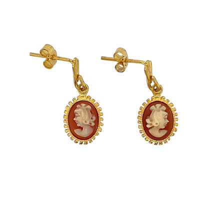 9ct Gold & Cameo Drop Earrings