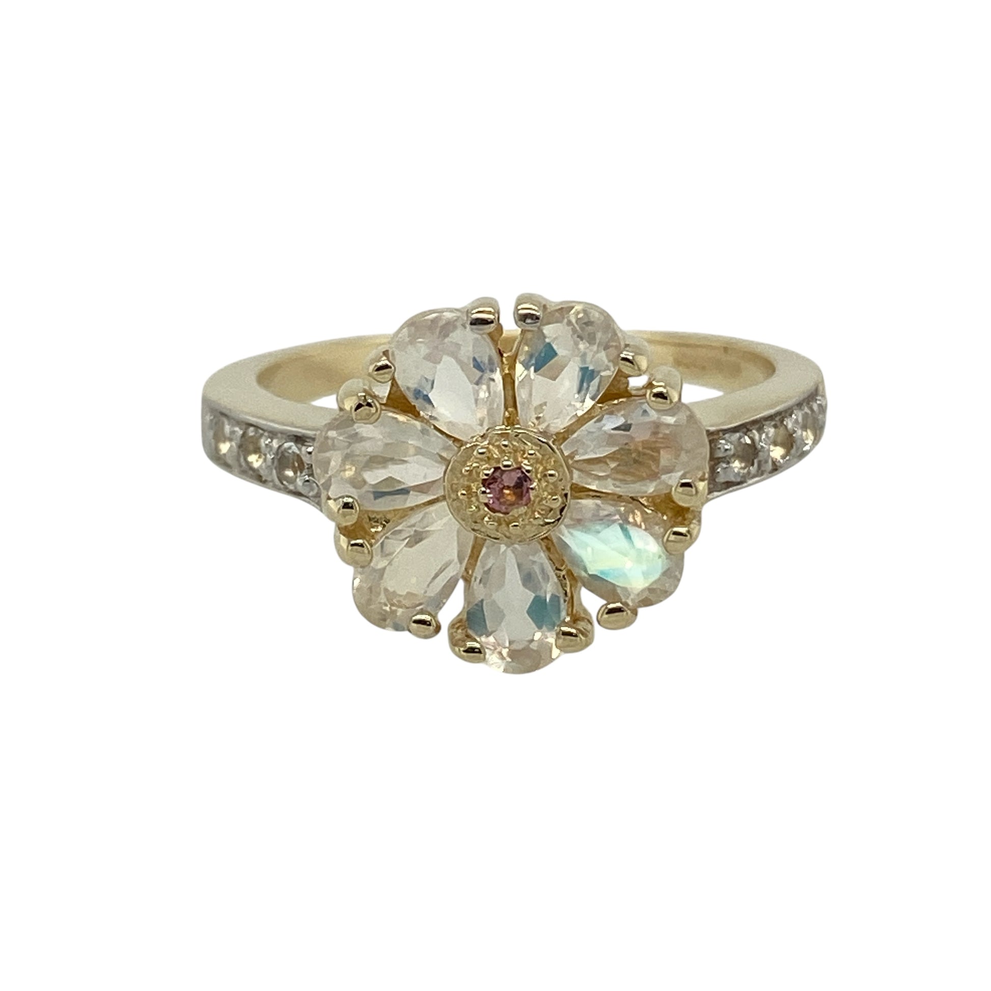 9ct Gold Ruby & Cubic Zirconia Set Flower Ring