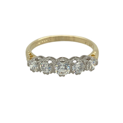 9ct Gold & Cubic Zirconia Set Five Stone Band Ring